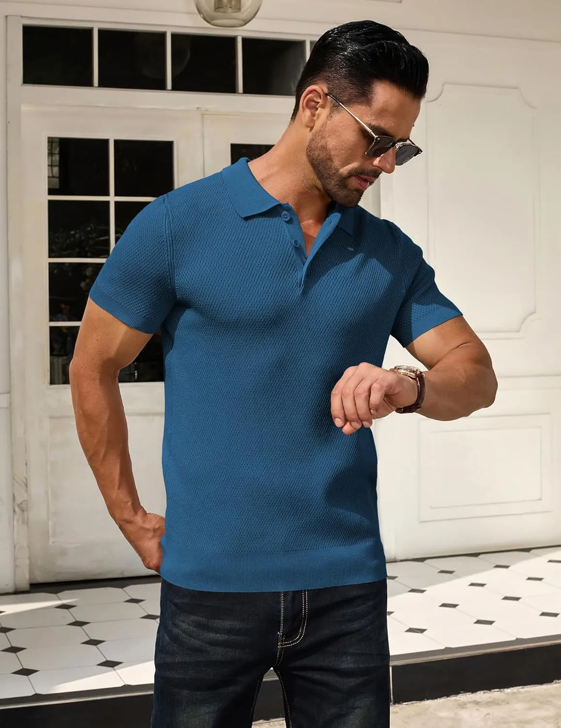 COOFANDY Men's Knit Polo Shirts Short Sleeve Textured Golf Shirt Fashion Casual Collared Pullover T-Shirts