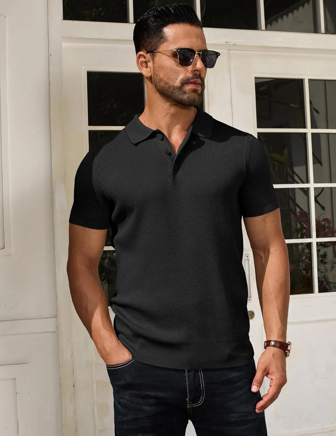 COOFANDY Men's Knit Polo Shirts Short Sleeve Textured Golf Shirt Fashion Casual Collared Pullover T-Shirts