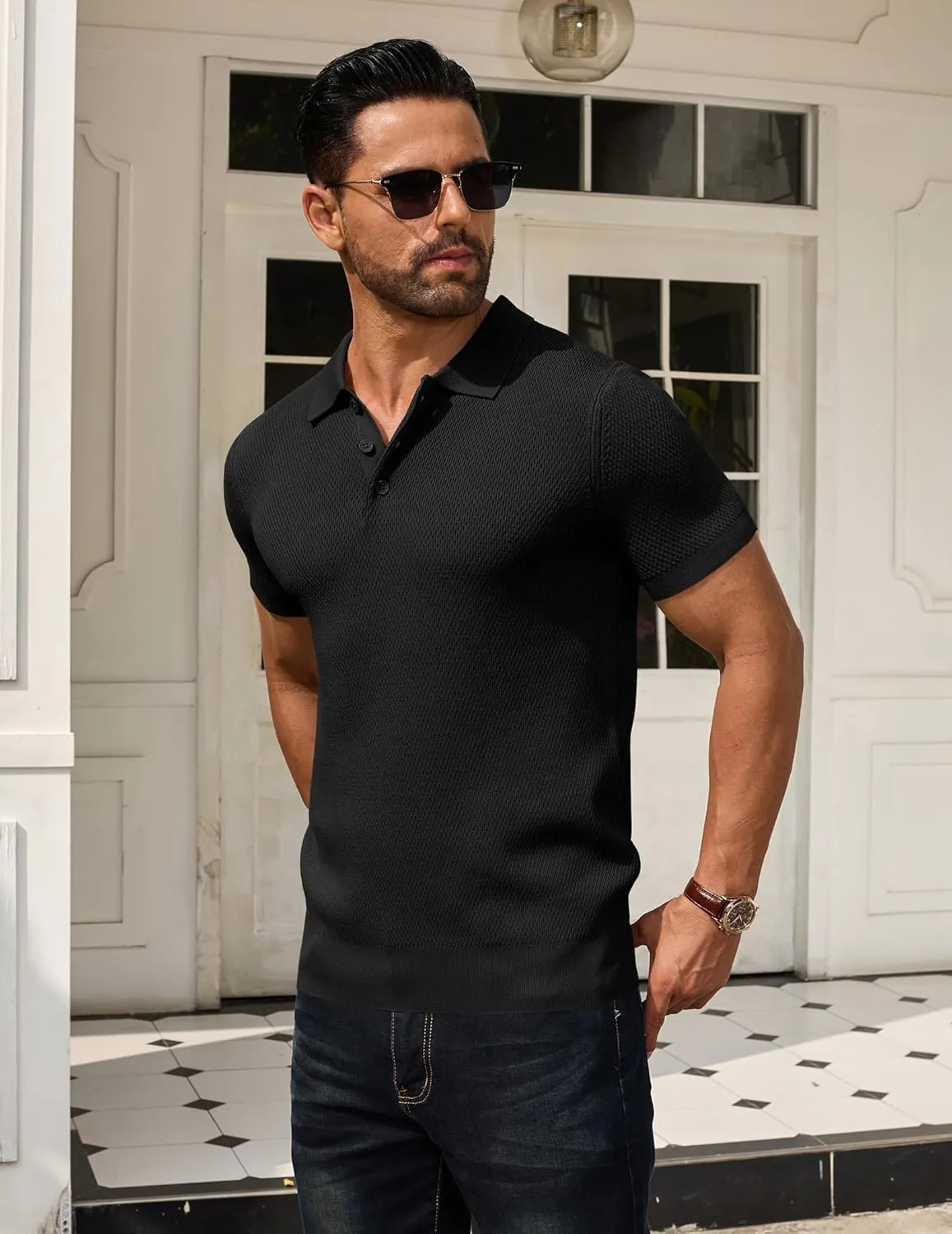 COOFANDY Men's Knit Polo Shirts Short Sleeve Textured Golf Shirt Fashion Casual Collared Pullover T-Shirts