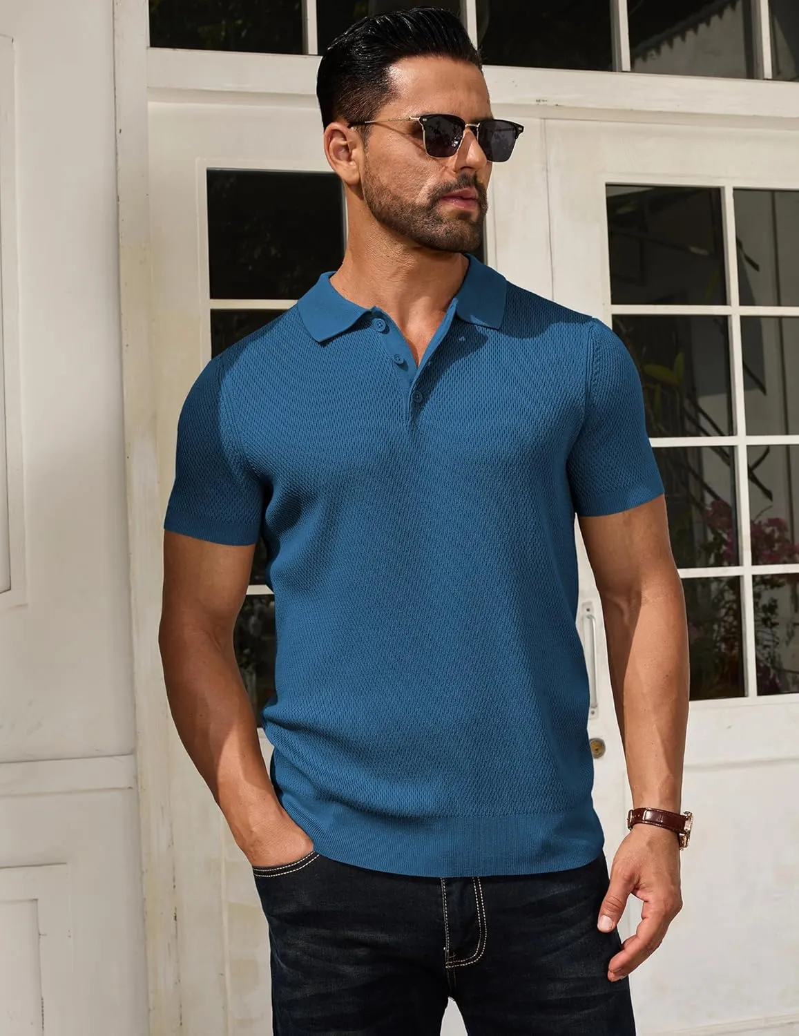 COOFANDY Men's Knit Polo Shirts Short Sleeve Textured Golf Shirt Fashion Casual Collared Pullover T-Shirts