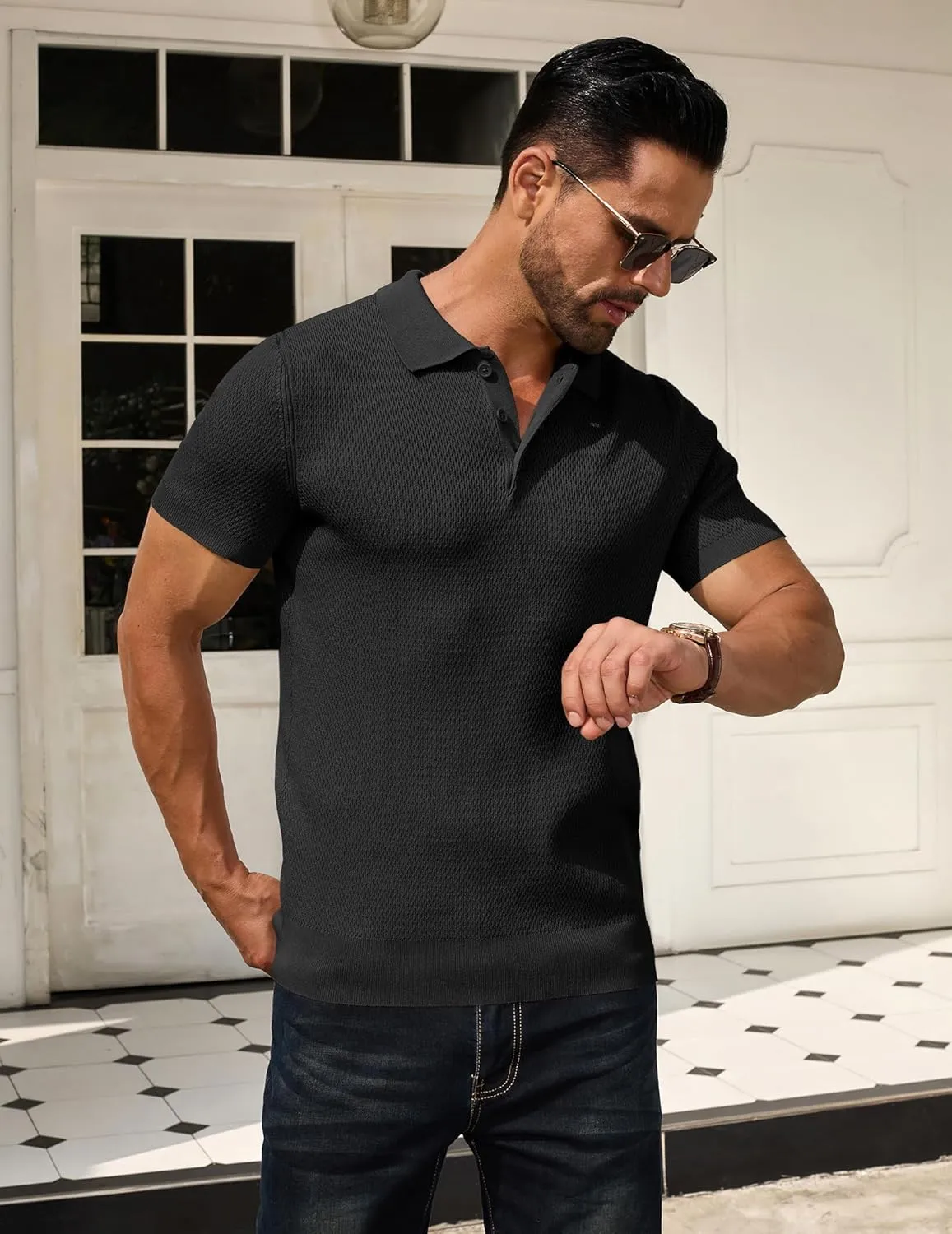 COOFANDY Men's Knit Polo Shirts Short Sleeve Textured Golf Shirt Fashion Casual Collared Pullover T-Shirts