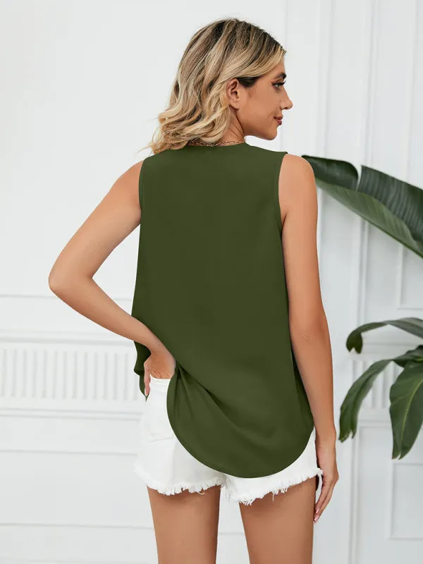 Cosette Women's Solid Color Chiffon Loose V Neck Sleeveless Tank Top