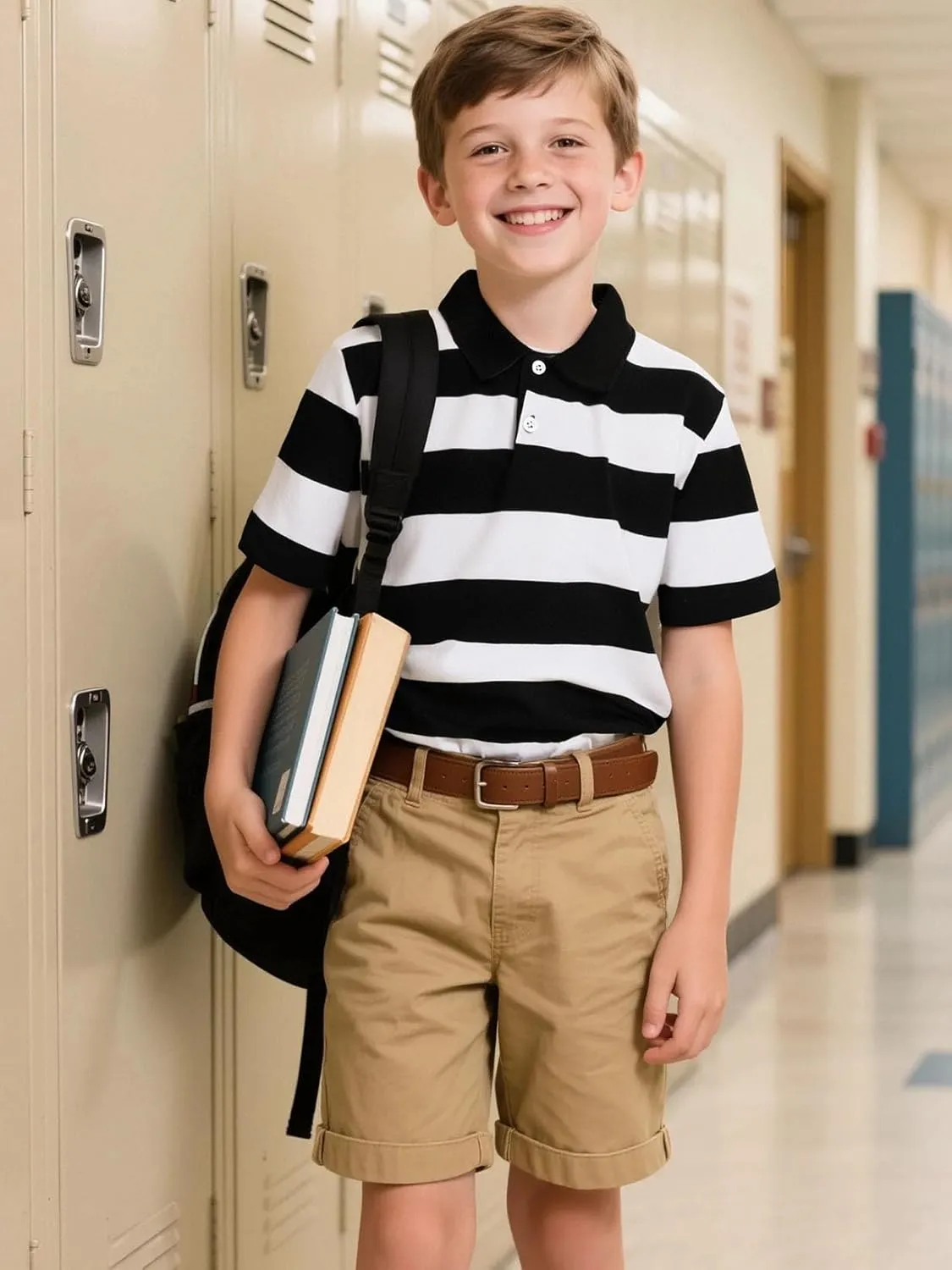 COSLAND Boys' Striped Polo Shirt, Cotton Short Sleeve Shirt, X-Small-Large