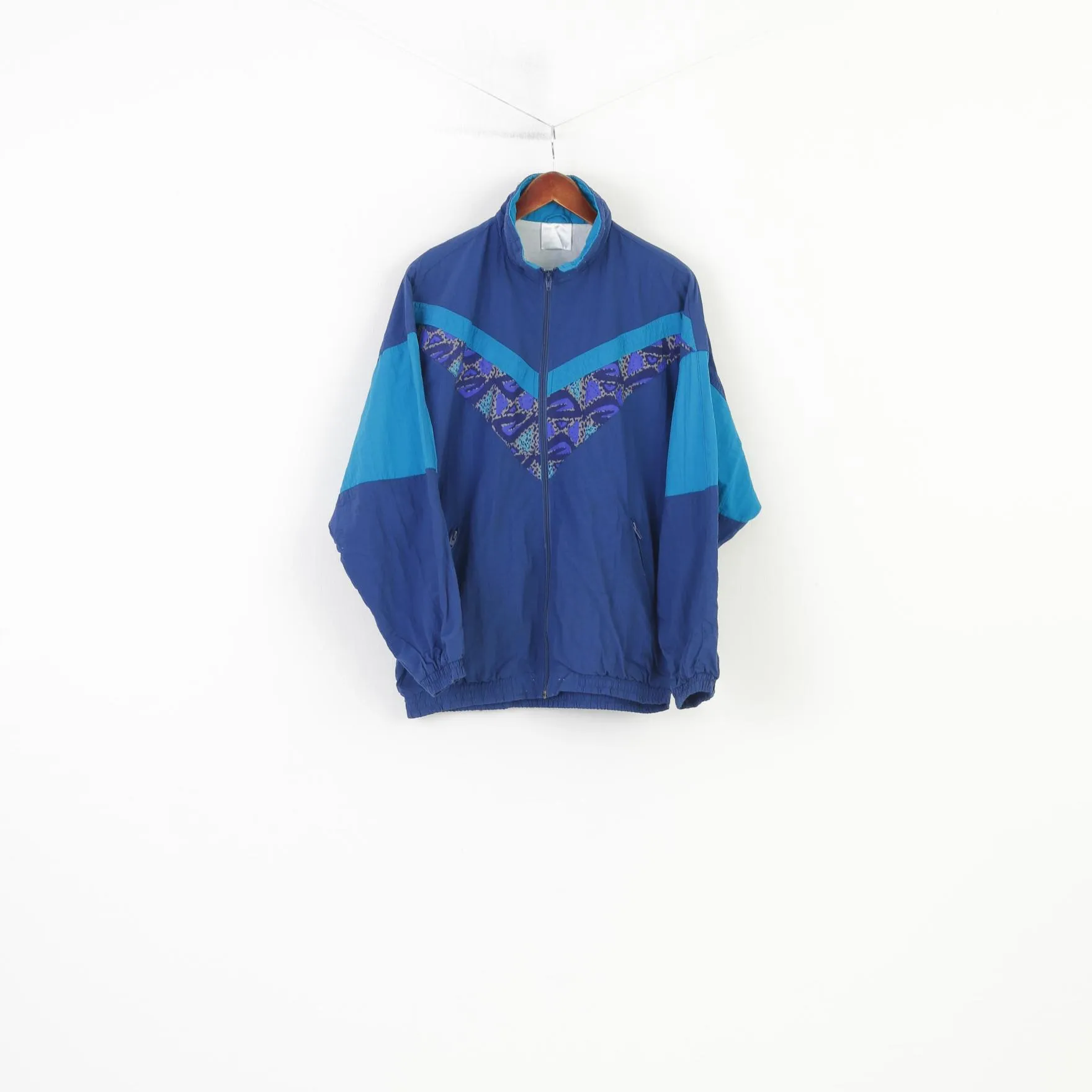 Crane Sports Men S Lightweight Jacket Blue Full Zipper Sportswear Nylon Waterproof Vintage 90s Pockets Top
