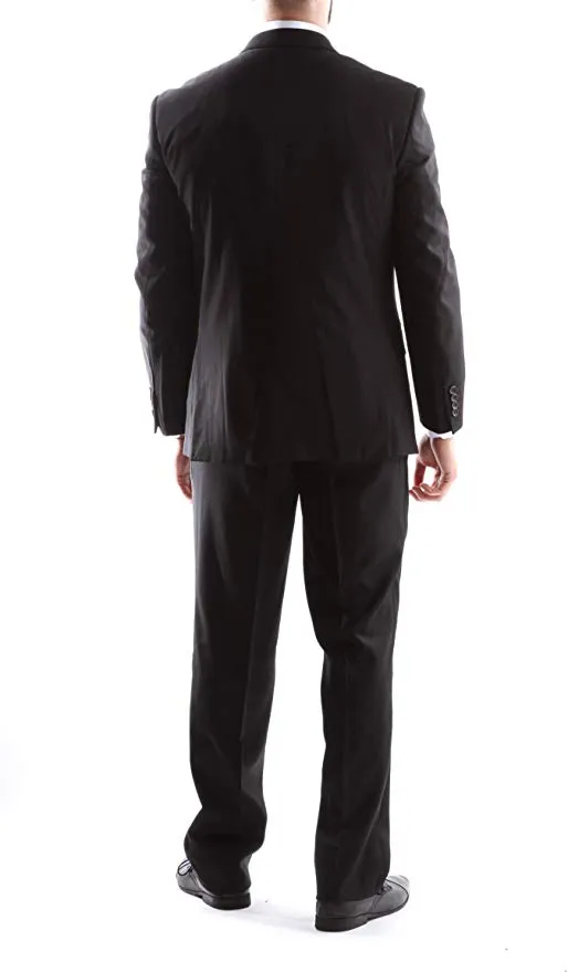 Creativo Men's Single Breasted 2 Button 3pc Vested Suit Slim Fit in Black, CT601