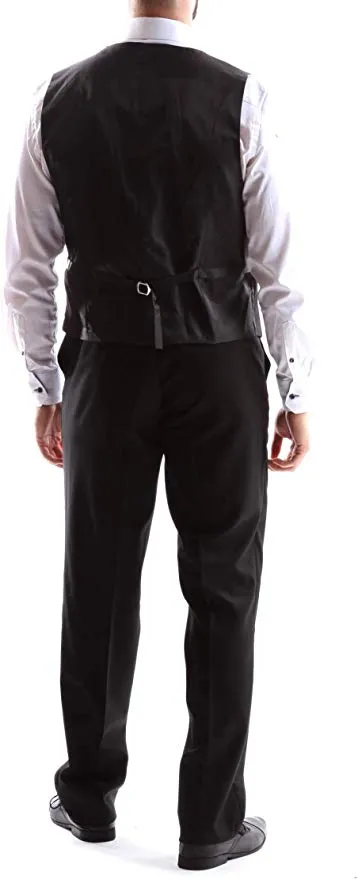 Creativo Men's Single Breasted 2 Button 3pc Vested Suit Slim Fit in Black, CT601