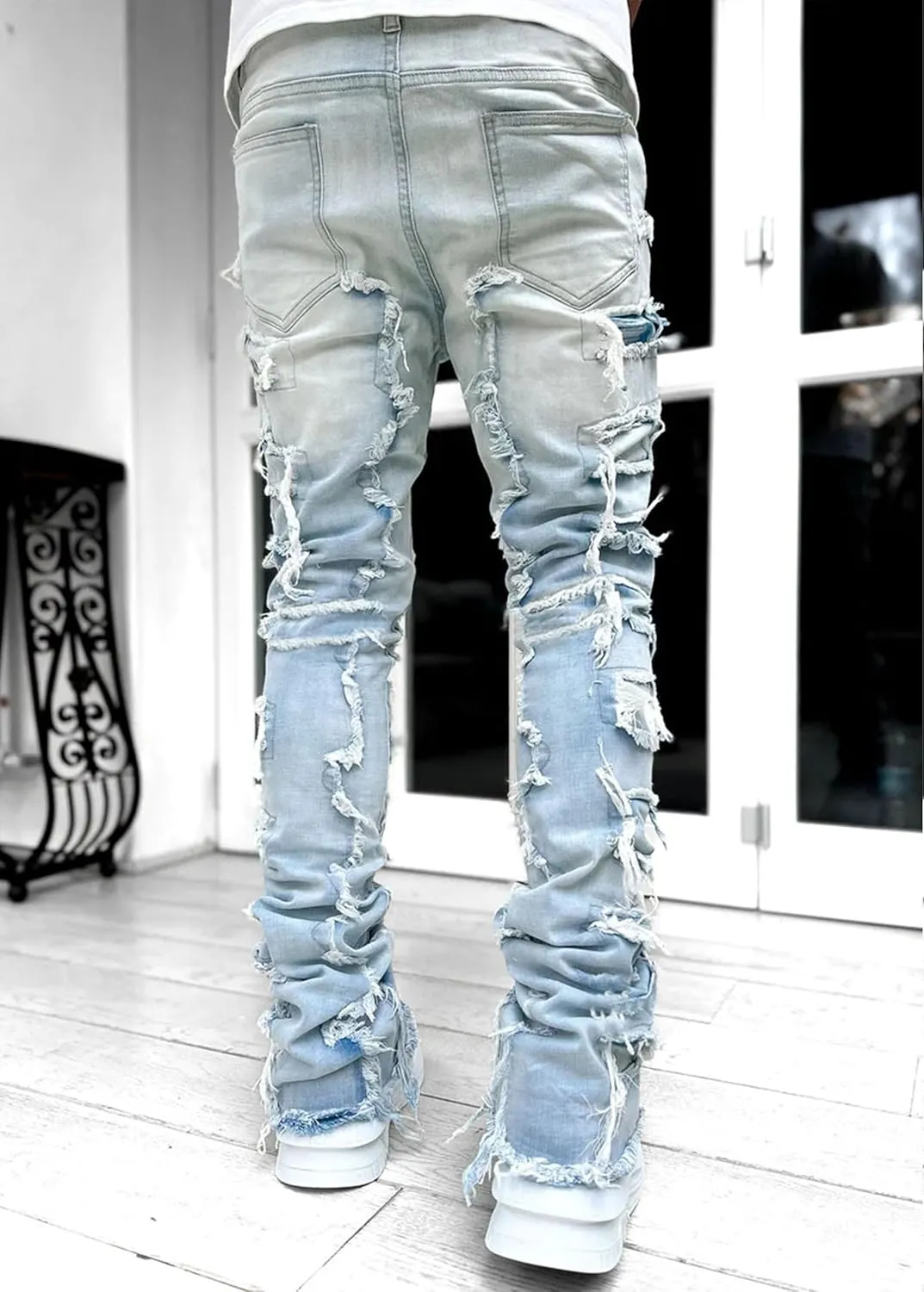 FantasyGears Mens Stacked Ripped Jeans Y2k Distressed Denim Pants Skinny Slim Fit Stretch Biker Jeans