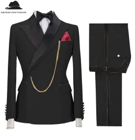 Formal Mens Suit 2 Pieces Peak Lapel Blazer For Wedding (Blazer Pants)