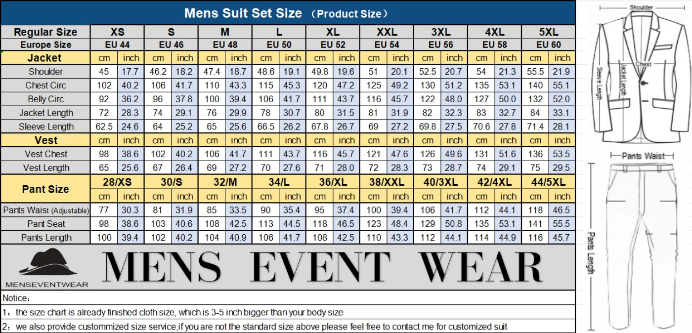 Formal Mens Suit 2 Pieces Peak Lapel Blazer For Wedding (Blazer Pants)