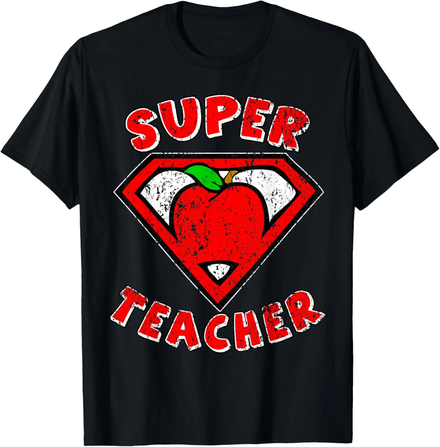 Funny Cute Distressed Super Teacher Superhero Apple Shirt T-Shirt