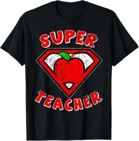 Funny Cute Distressed Super Teacher Superhero Apple Shirt T-Shirt