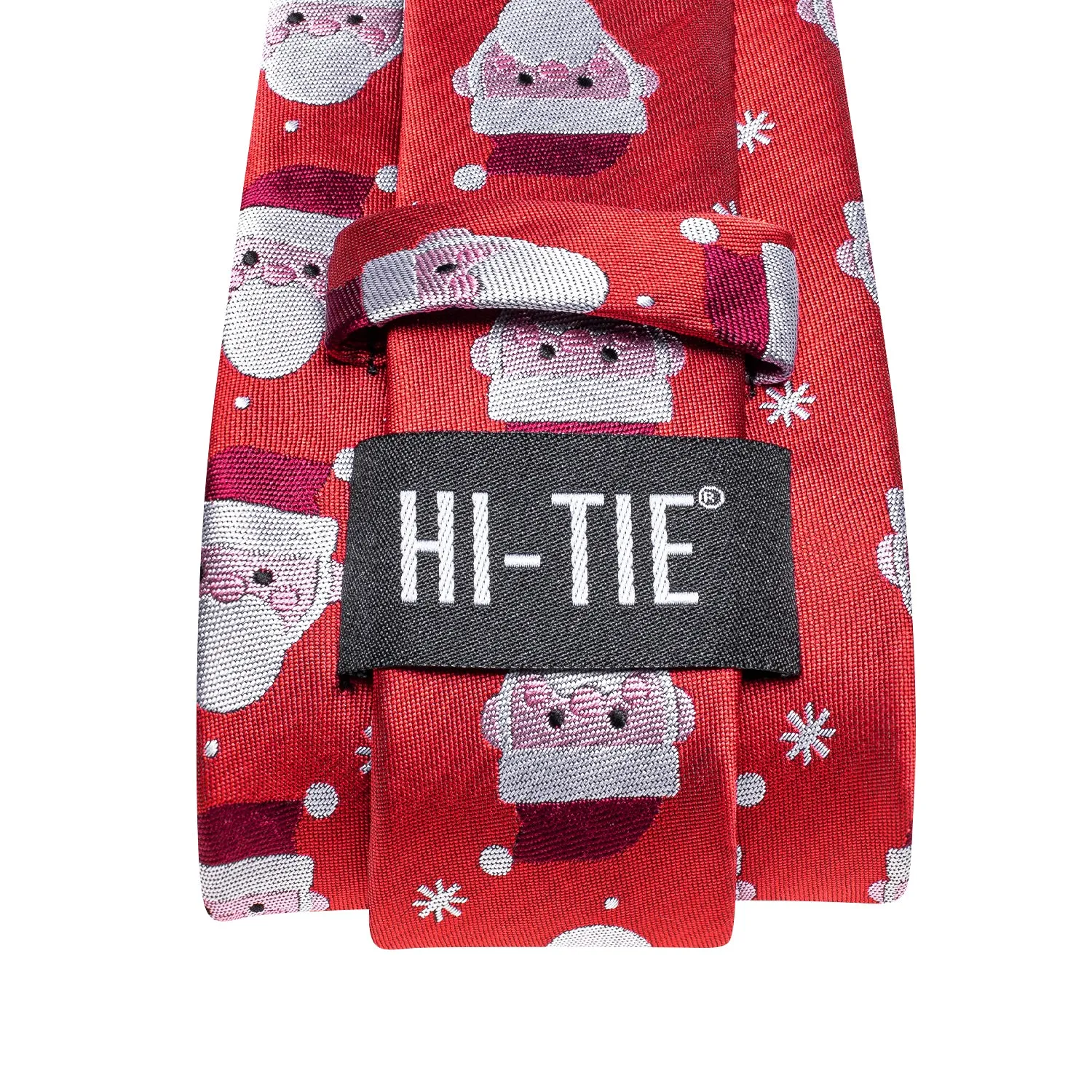 Hi-Tie $9.9 Red Santa Novelty Christmas Necktie Pocket Square Cufflinks Set