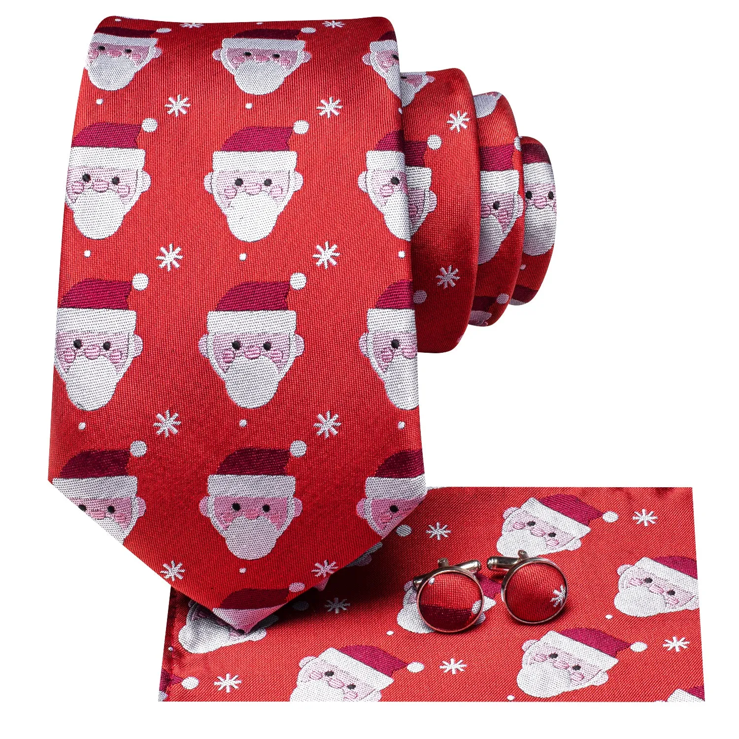 Hi-Tie $9.9 Red Santa Novelty Christmas Necktie Pocket Square Cufflinks Set