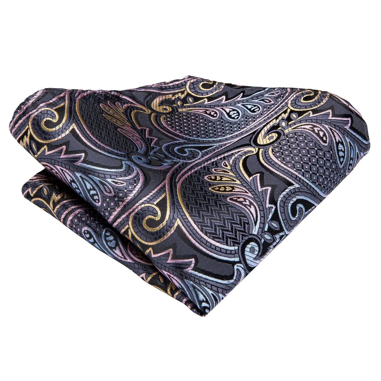 Hi-Tie Grey Pink Paisley Silk Ascot Tie Pocket Square Cufflinks Set