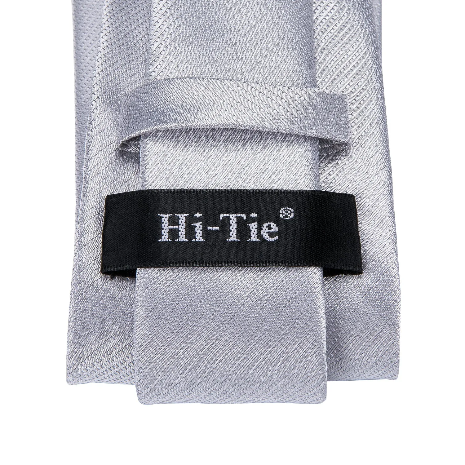 Hi-Tie Mens Grey Necktie Popular Silver Tie Pocket Square Cufflinks Set