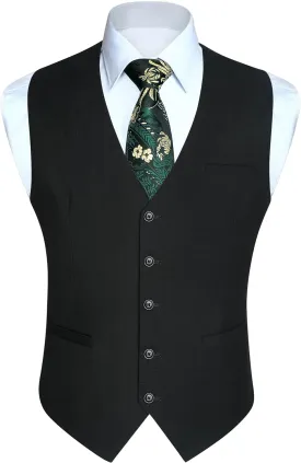 HISDERN Men's Suit Vest Plaid Dress Vest for Men Slim Fit Formal Business Waistcoat Tuxedo V-Ncek Solid Vest for Wedding