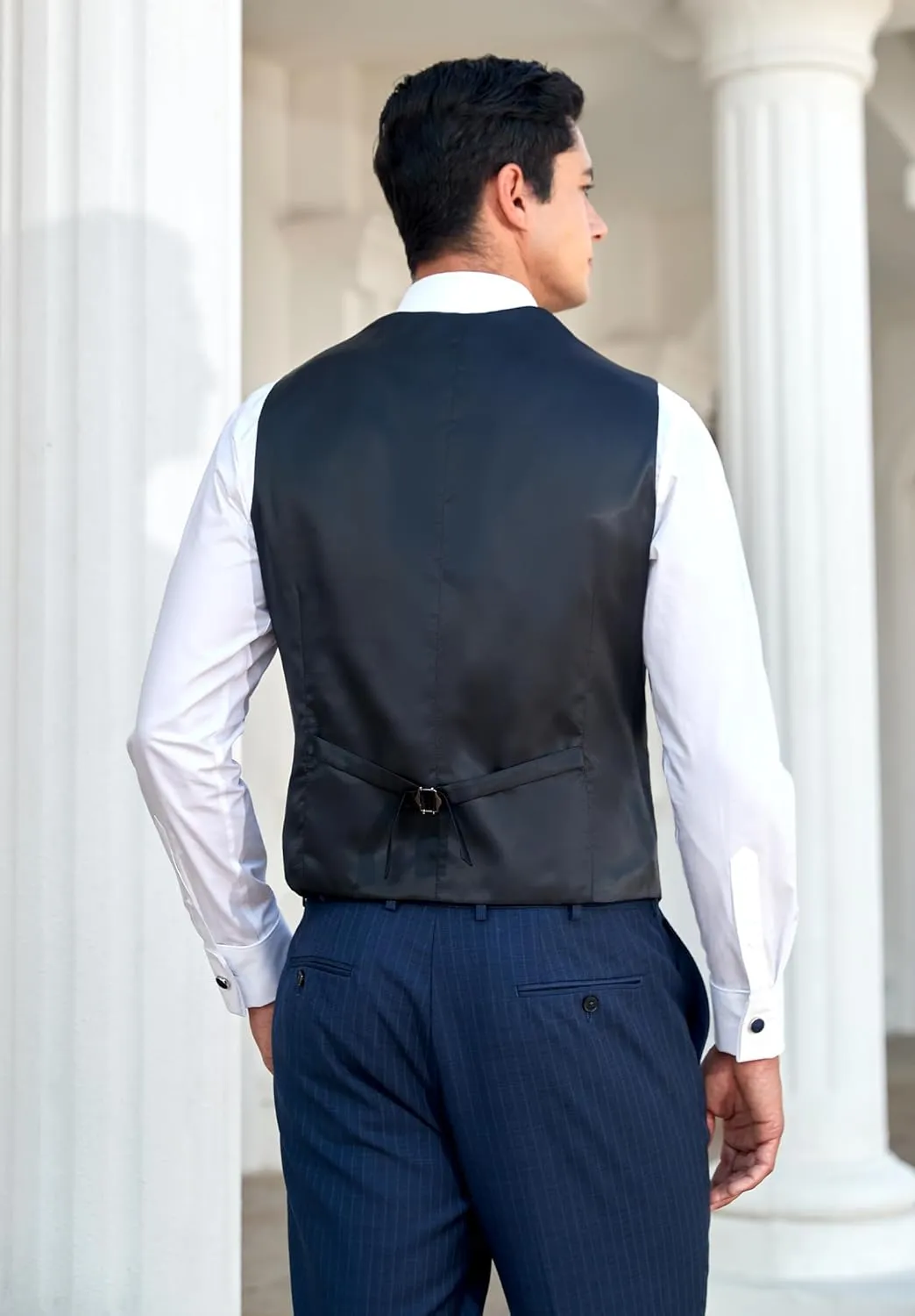 HISDERN Men's Suit Vest Plaid Dress Vest for Men Slim Fit Formal Business Waistcoat Tuxedo V-Ncek Solid Vest for Wedding