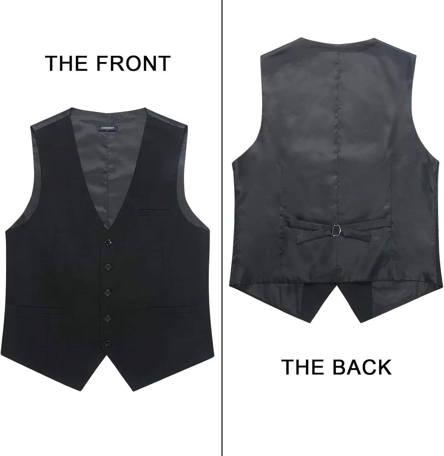 HISDERN Men's Suit Vest Plaid Dress Vest for Men Slim Fit Formal Business Waistcoat Tuxedo V-Ncek Solid Vest for Wedding