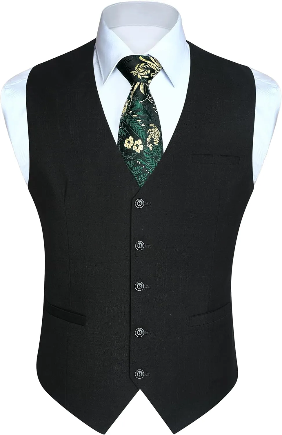 HISDERN Men's Suit Vest Plaid Dress Vest for Men Slim Fit Formal Business Waistcoat Tuxedo V-Ncek Solid Vest for Wedding