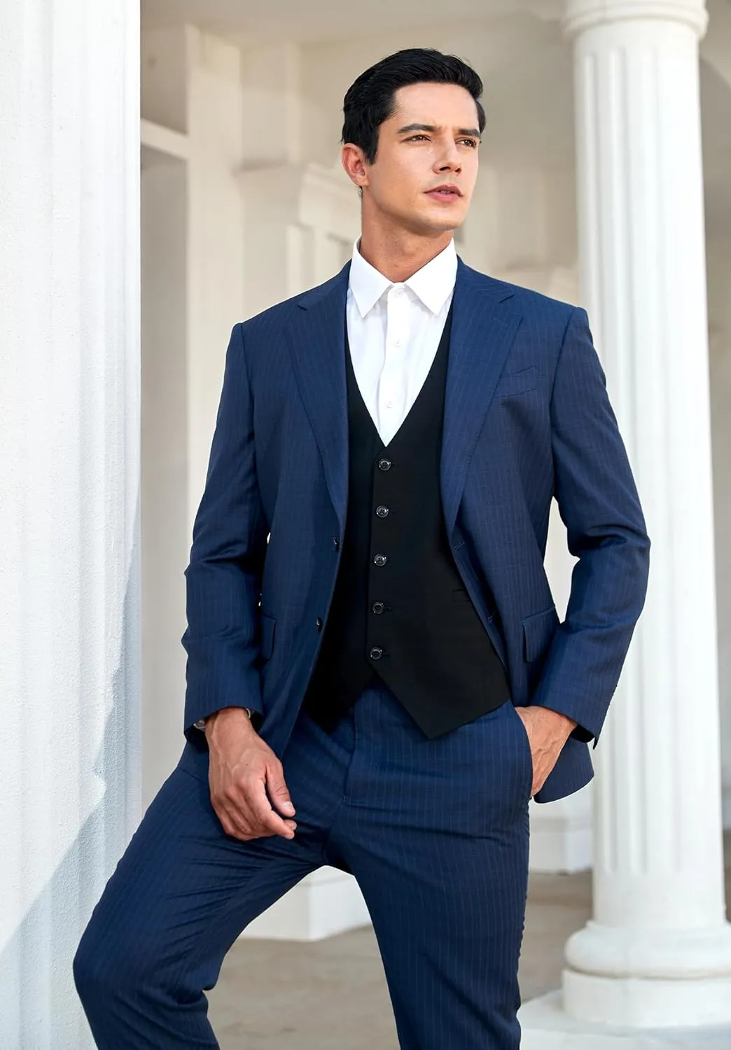 HISDERN Men's Suit Vest Plaid Dress Vest for Men Slim Fit Formal Business Waistcoat Tuxedo V-Ncek Solid Vest for Wedding