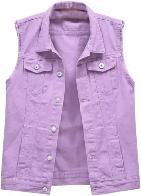 Jean Vest Top for Women Womens Denim Vest Sleeveless Cropped Denim Jacket Button Down Jean Waistcoat with Pockets