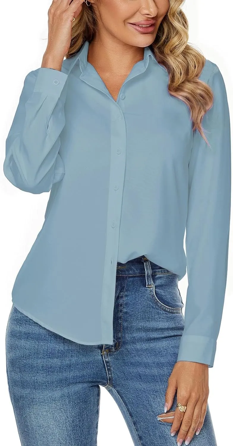 jonivey Womens Stretch Button Down Long Sleeve Shirt Soft Basic Wrinkle Free Work Business Formal Casual Blouse
