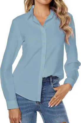 jonivey Womens Stretch Button Down Long Sleeve Shirt Soft Basic Wrinkle Free Work Business Formal Casual Blouse