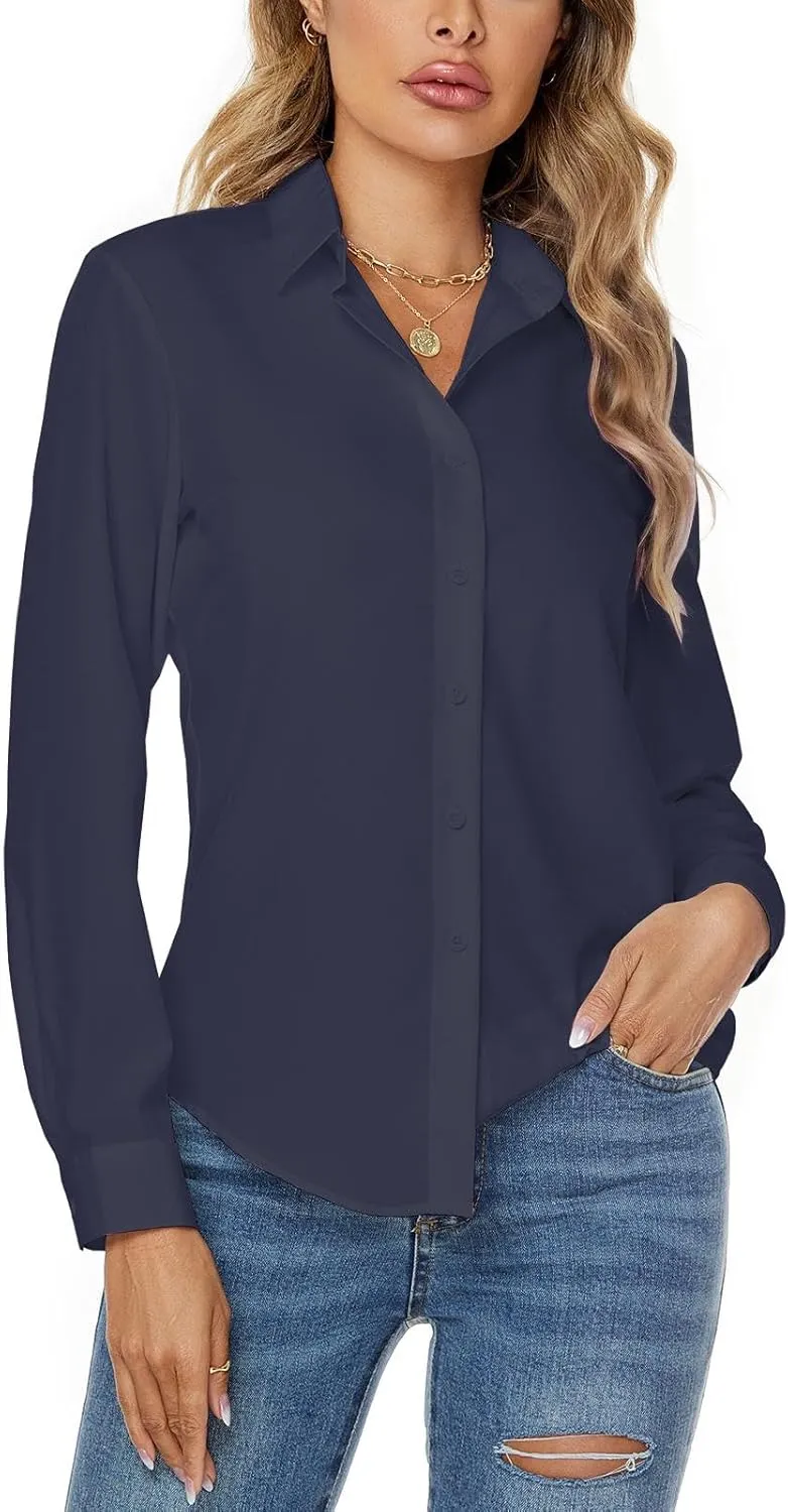 jonivey Womens Stretch Button Down Long Sleeve Shirt Soft Basic Wrinkle Free Work Business Formal Casual Blouse
