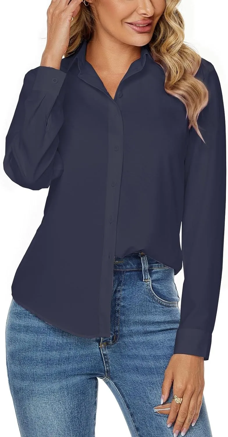 jonivey Womens Stretch Button Down Long Sleeve Shirt Soft Basic Wrinkle Free Work Business Formal Casual Blouse