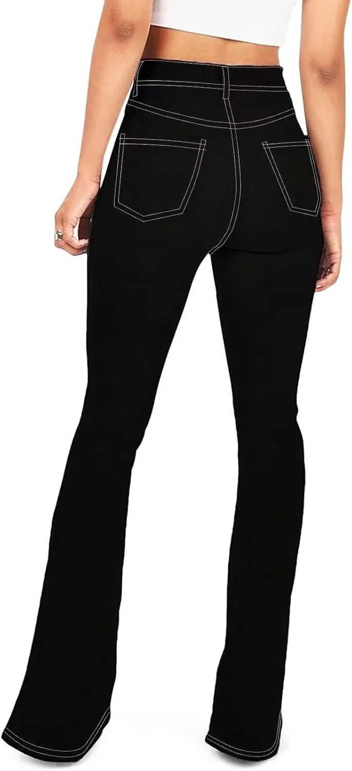 KDF Flare Jeans for Women Women's Bootcut Bell Bottom Jeans High Waisted Stretch Slimming Bell Bottoms Jeans