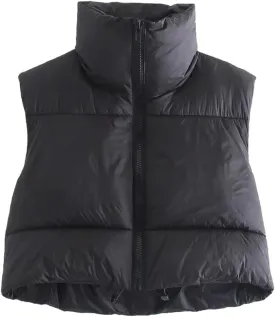 KEOMUD Women's Winter Crop Vest Lightweight Sleeveless Warm Outerwear Puffer Vest Padded Gilet