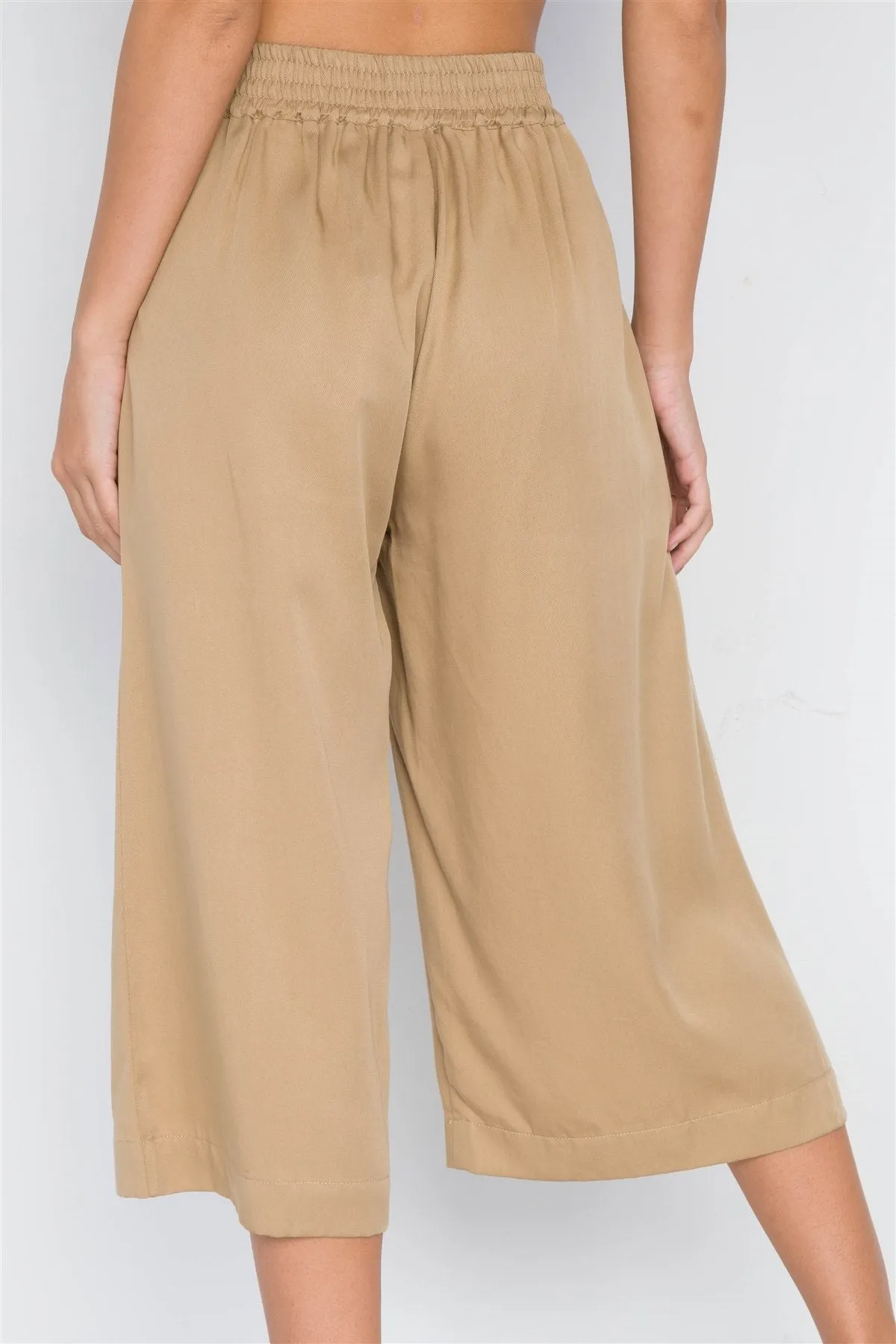 Khaki High Waist Cropped Wide Leg Pants