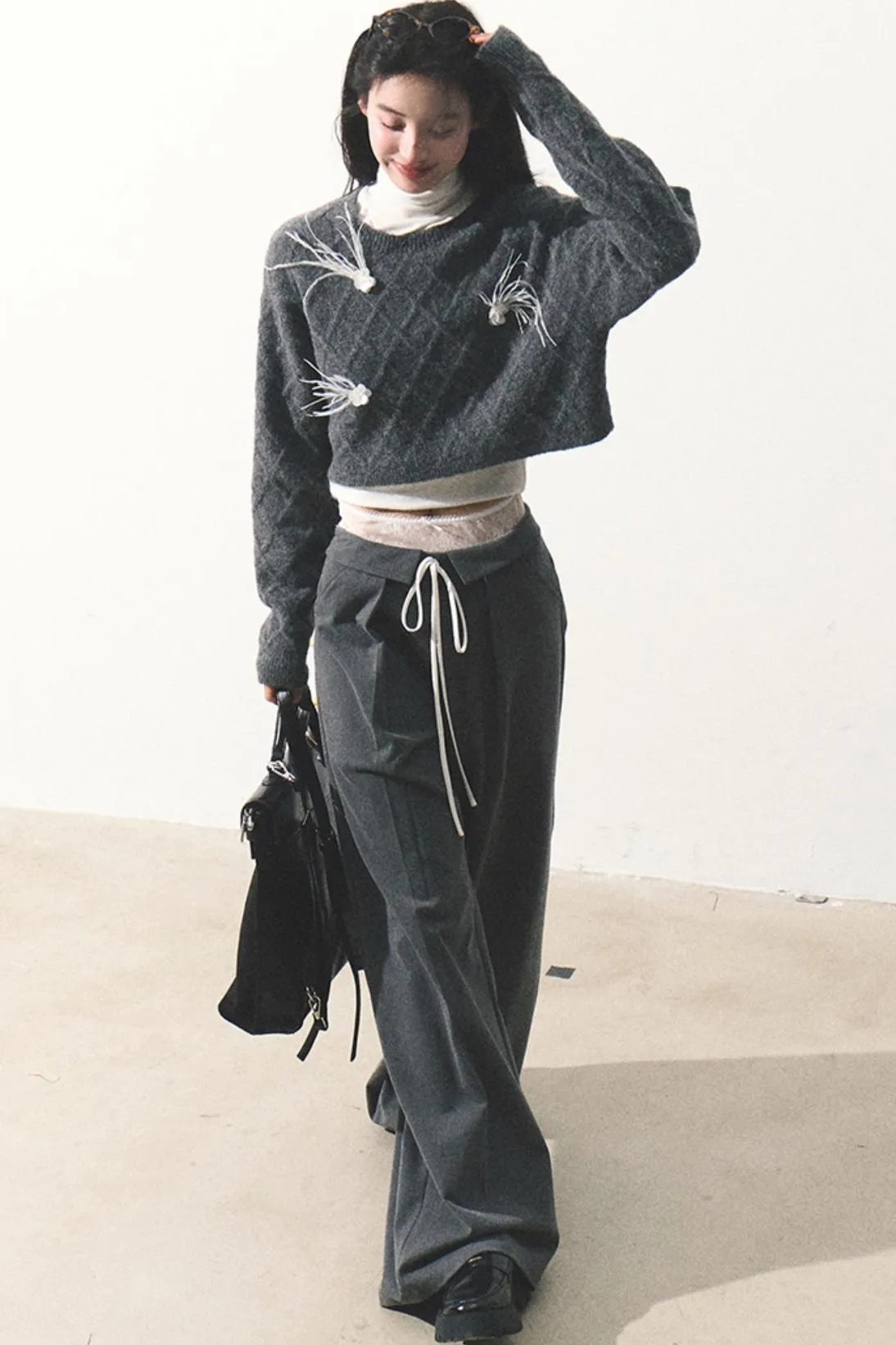 Lace Stitched Loose Fit Pants