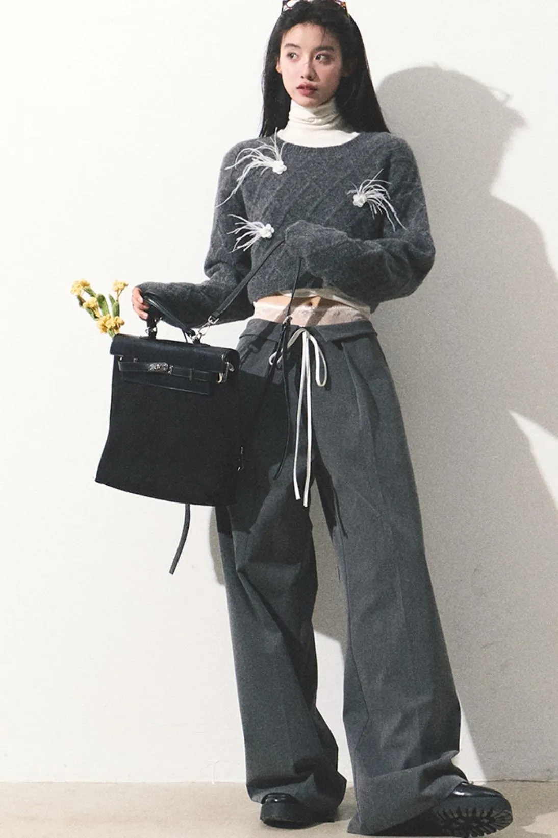 Lace Stitched Loose Fit Pants