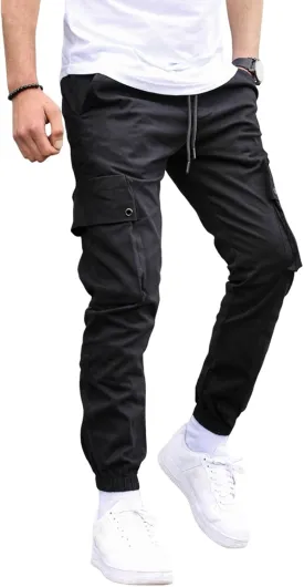 Men Joggers Cargo Pants Hiking Outdoor Recreation Pants Stack Elastic Waist Pocket Pants Casual