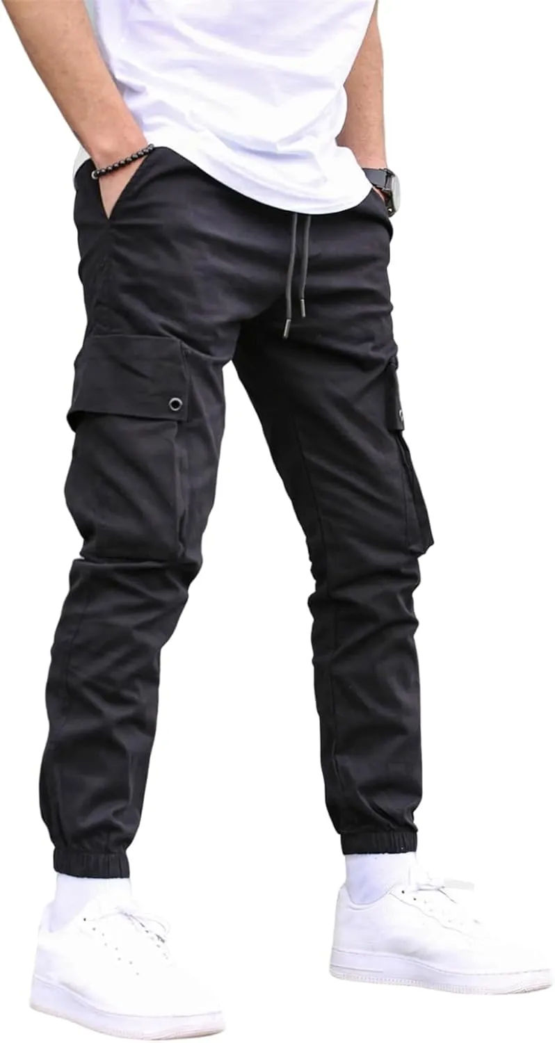 Men Joggers Cargo Pants Hiking Outdoor Recreation Pants Stack Elastic Waist Pocket Pants Casual