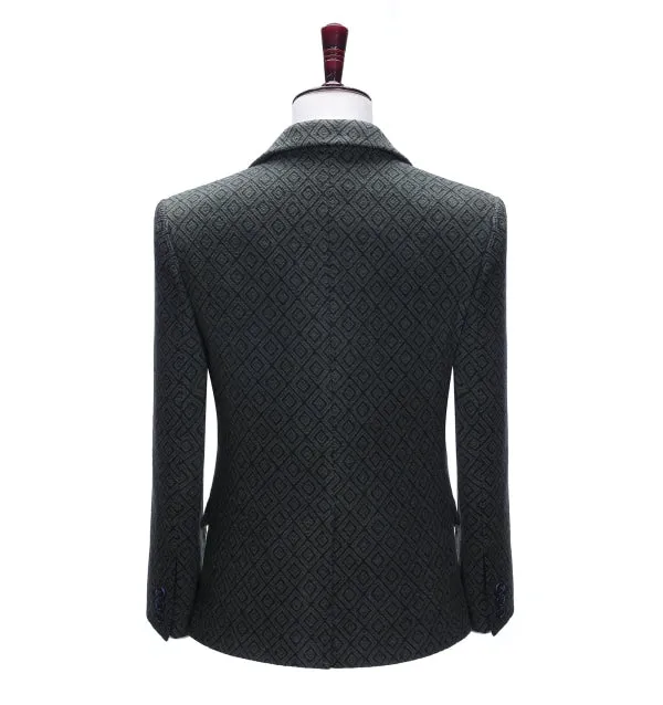 Men's 2 Pieces Formal Black Plaid Notch Lapel Tuxedos for Wedding(Blazer Pants)