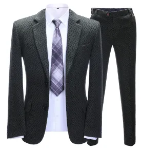 Men's 2 Pieces Formal Black Plaid Notch Lapel Tuxedos for Wedding(Blazer Pants)