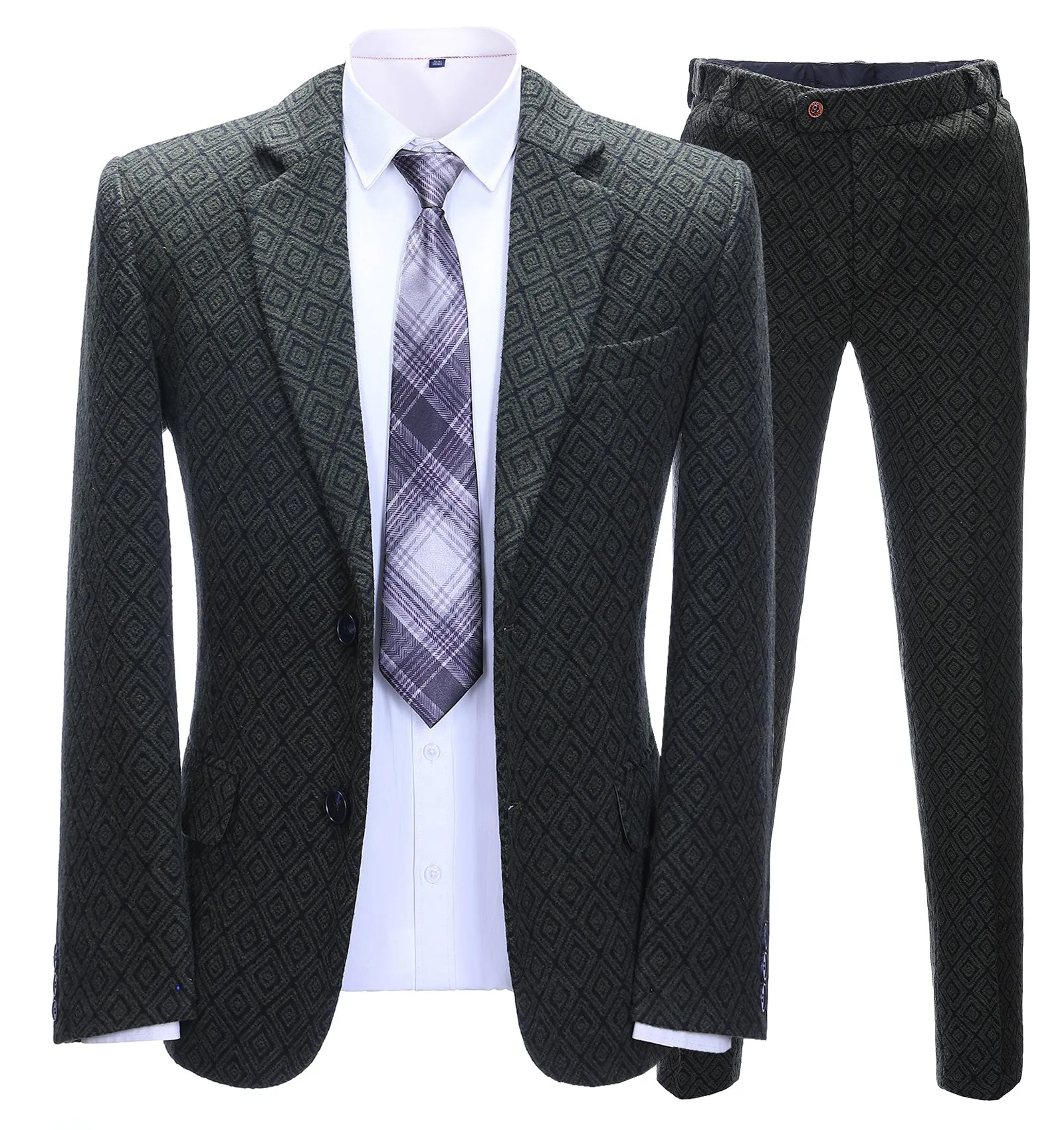 Men's 2 Pieces Formal Black Plaid Notch Lapel Tuxedos for Wedding(Blazer Pants)