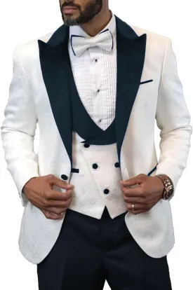 Men's Slim Fit Jacquard Suit 3 Pieces Wedding PromTuxedo Suit Formal One Button Blazer Pants and Vest Suit for Men