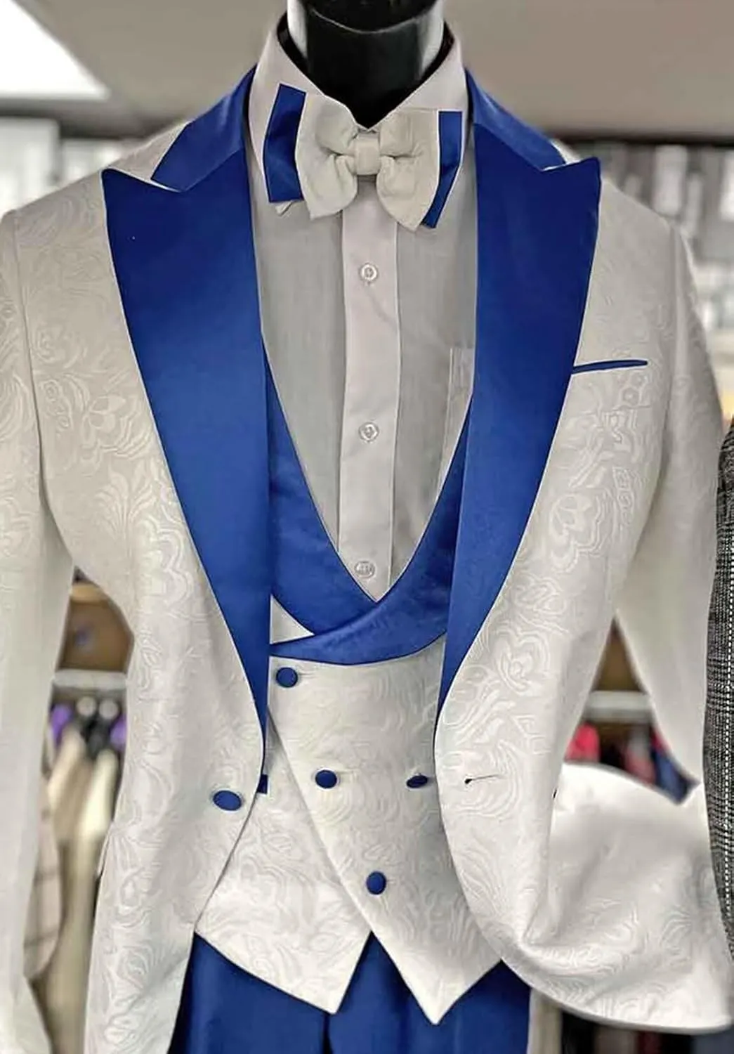 Men's Slim Fit Jacquard Suit 3 Pieces Wedding PromTuxedo Suit Formal One Button Blazer Pants and Vest Suit for Men