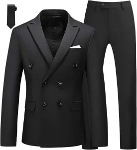 MOGU Mens 2 Piece Double Breasted Suit Slim Fit Tuxedo Blazer and Pants for Wedding Prom Homecoming