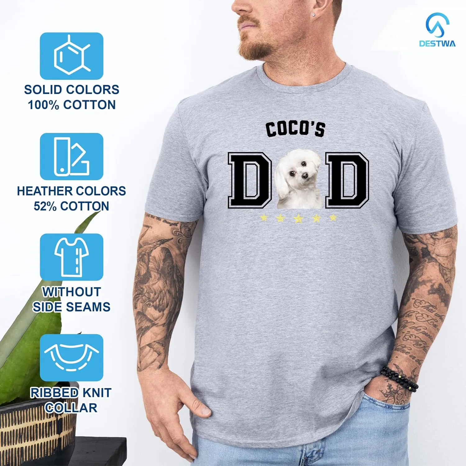 Personalized Dog Dad Shirt for Men, Custom Dog Dad T Shirt with Name Photo, Custom Fathers Day Shirt