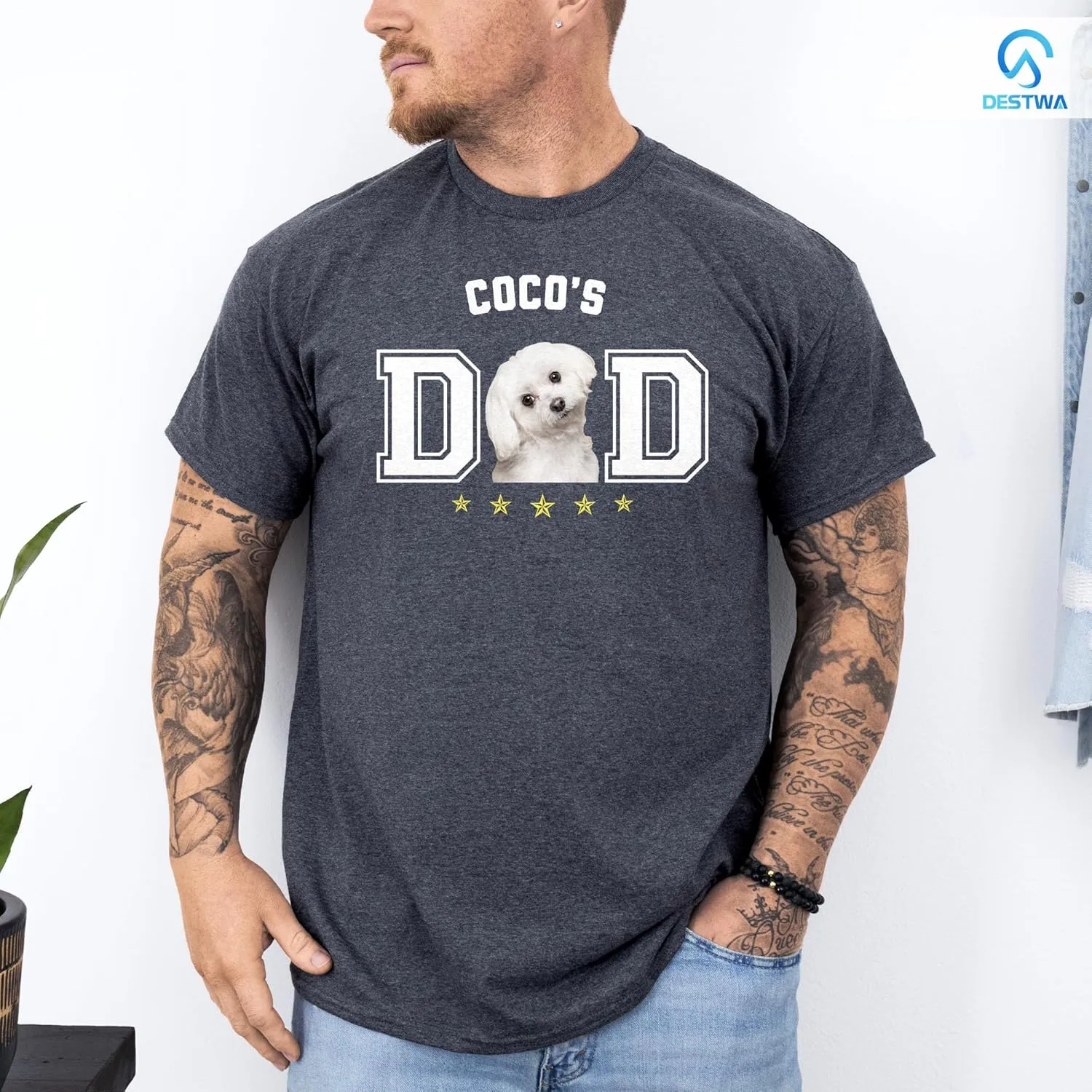 Personalized Dog Dad Shirt for Men, Custom Dog Dad T Shirt with Name Photo, Custom Fathers Day Shirt