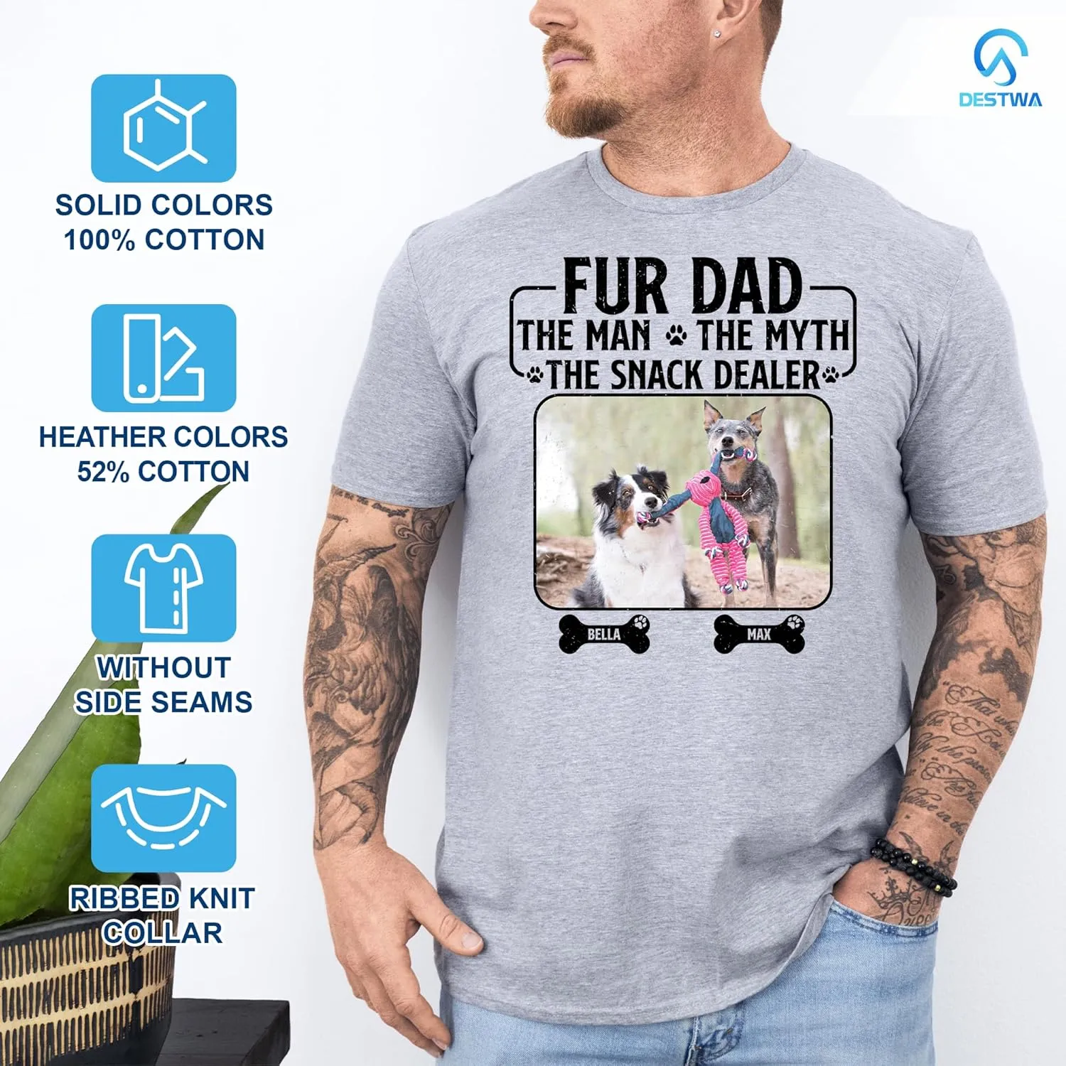 Personalized Dog Dad Shirt for Men, Custom Dog Dad T Shirt with Name Photo, Custom Fathers Day Shirt