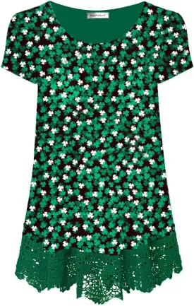 Plus Size Tunic Tops for Women Blouses Shirt Loose Fit Lace Extender Short Sleeve Halloween