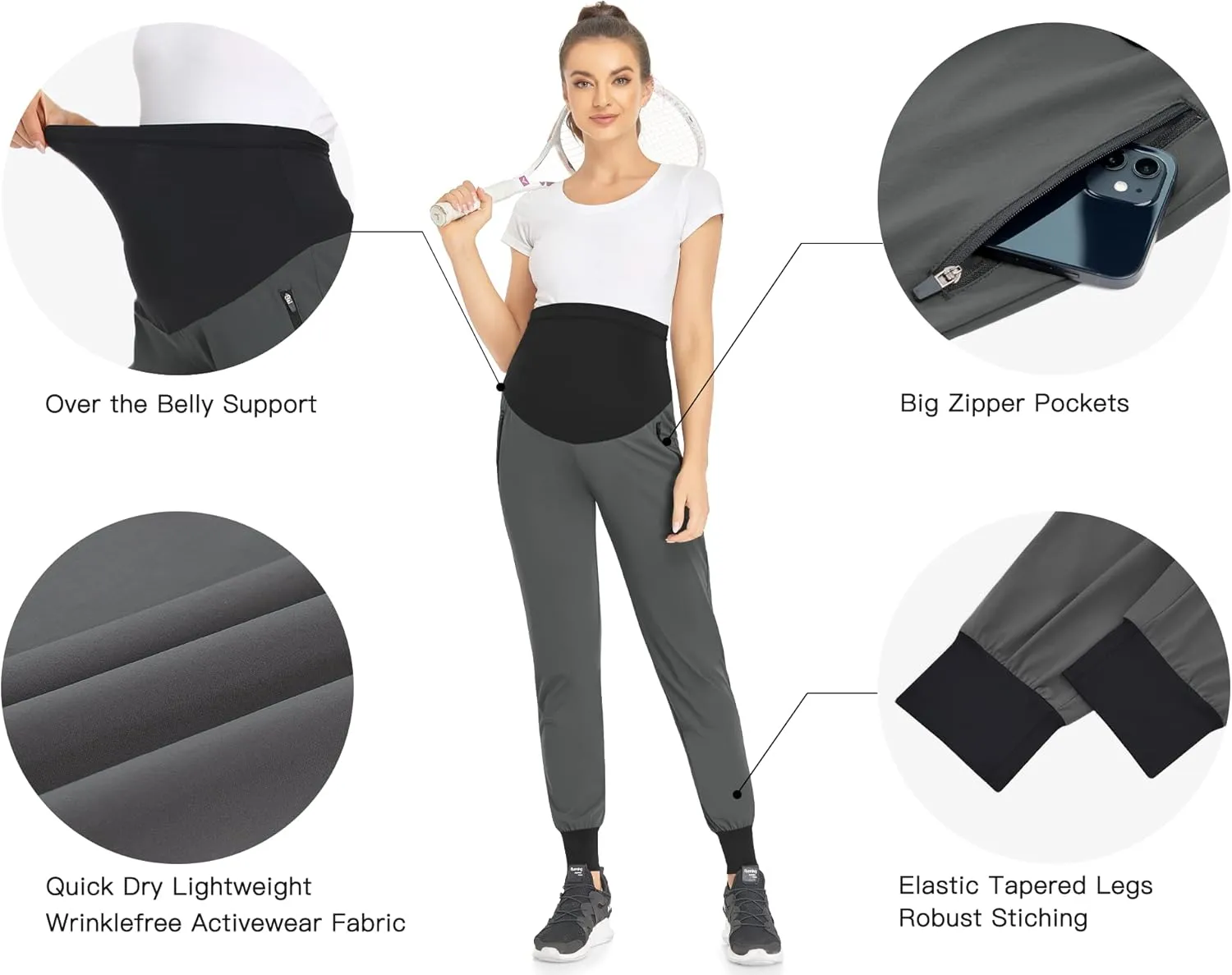 POSHGLAM Women's Maternity Joggers Casual Scrub Pants Quick-Dry Lightweight Active Pants