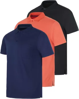 Real Essentials 3 Pack: Mens Short Sleeve Dry-Fit Collared Polo Shirt with Pocket - Active Casual (Available Big & Tall)