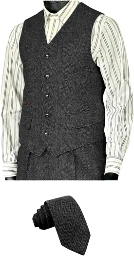 SOLOVEDRESS Men's Vintage Suit Vest Wool Sleeveless Waistcoat Tweed For Wedding Groomsmen
