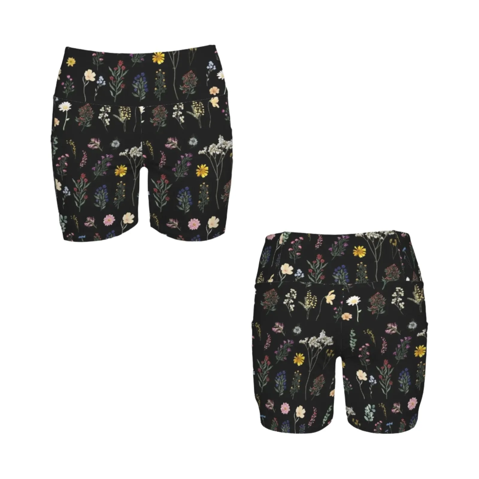 Wildflowers Black Yoga Shorts with Pockets up to 5 XL (FWS)